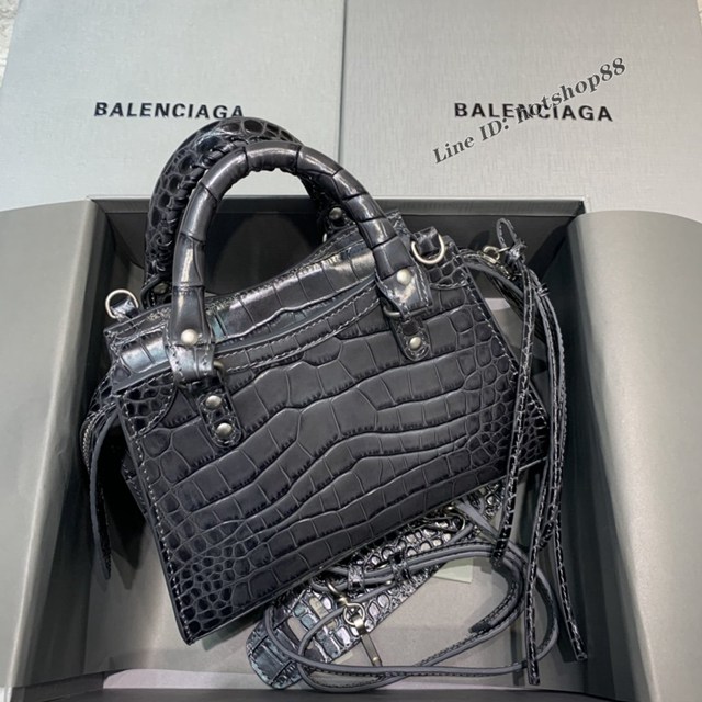 Balenciaga專櫃爆款鱷魚紋碳黑色手袋手提包 638512 巴黎世家小號Neo Classic機車包 fyj1448